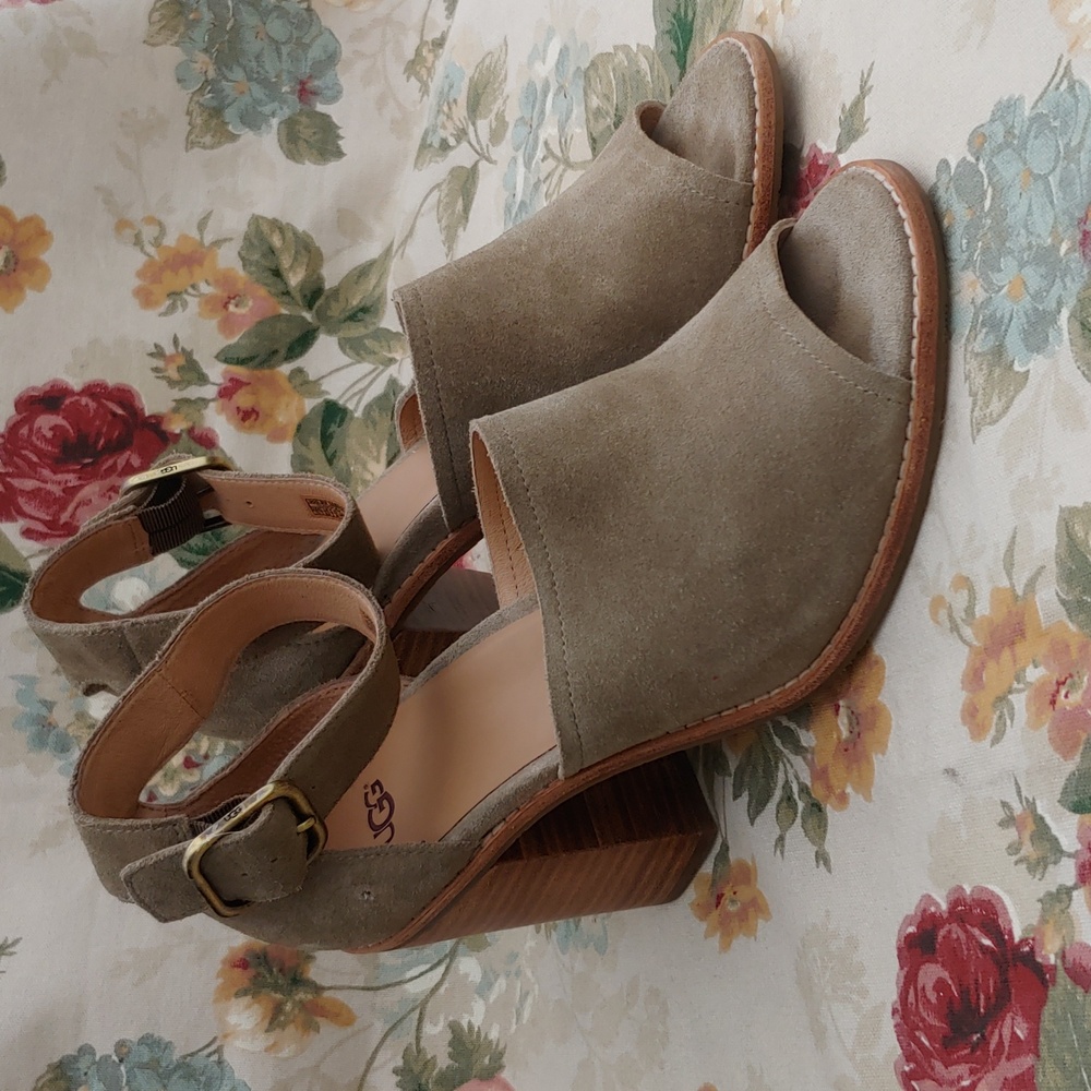 UGG Aja Olive Green Suede Leather Ankle Strap Sandals with Block Heel size 10